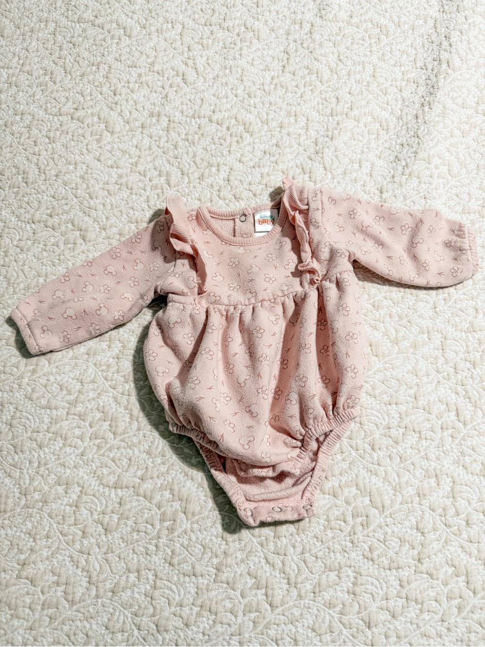 Disney Pink Ruffle Long-Sleeve One-Piece Bodysuit